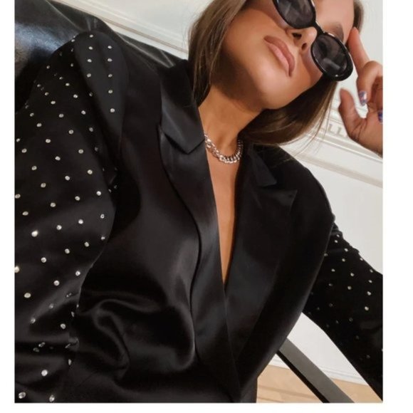 Danielle Bernstein Black Blazer Jacket Crystal Studded - Picture 3 of 3